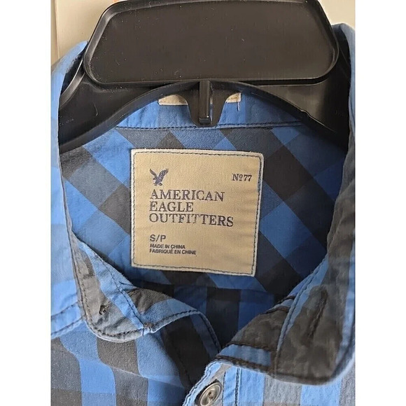 American Eagle Outfitters Mens Long Sleeve Button Up Shirt Blue Plaid Size S/P - Picture 3 of 5